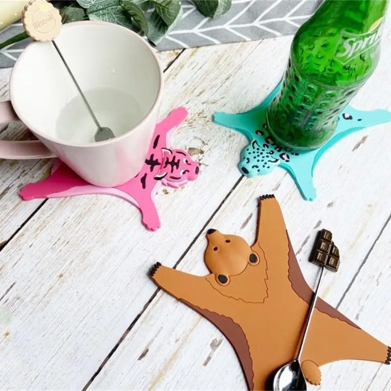 Silicone Insulated Water Non-slip Pad Cartoon Animal Heat-resistant Cup Mat Kitchen Cartoon Leopard Placemat