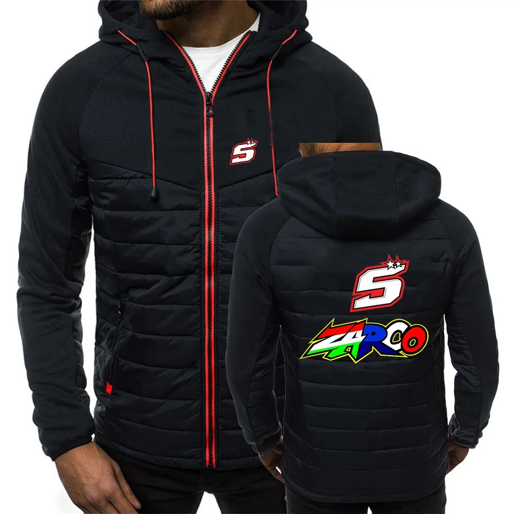 

Moto Rider JOHANN ZARCO No. 5 Men Autumn Winter Printing Casual Fashion Hooded Patchwork Seven-color Cotton-padded Clothes