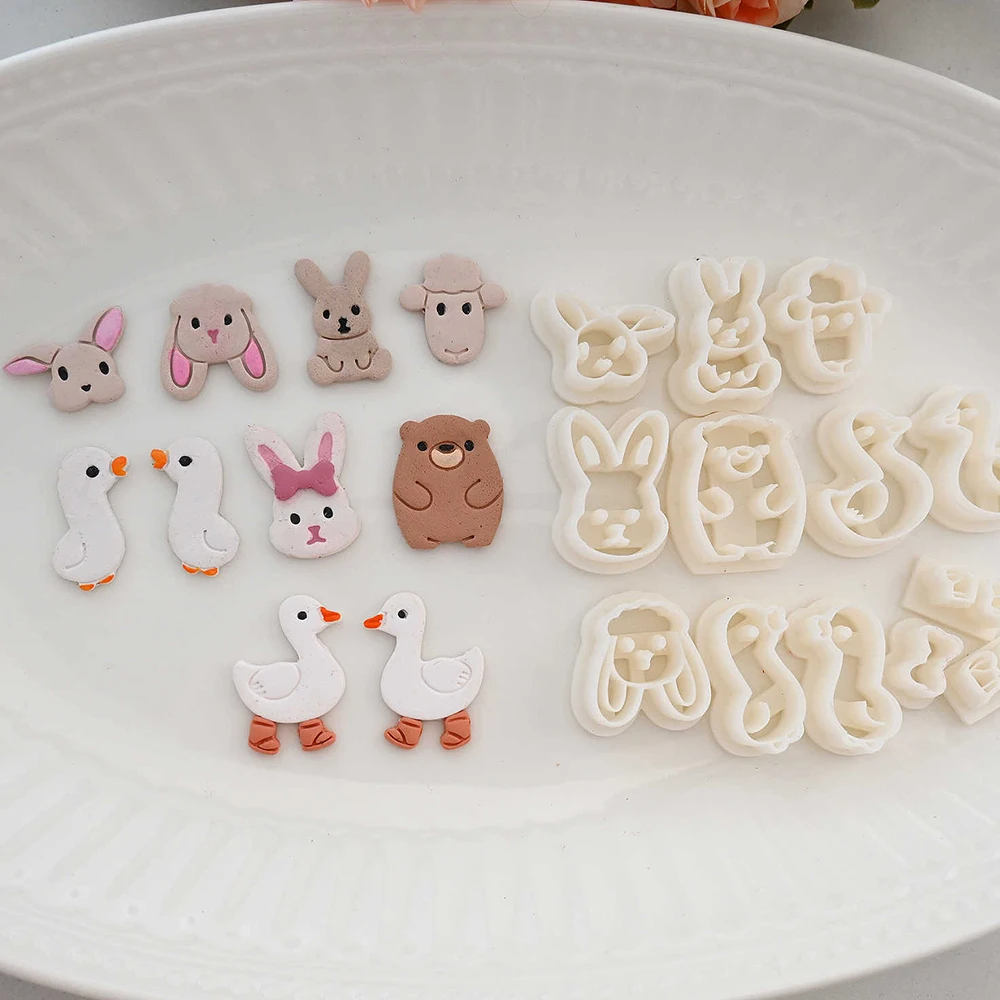 Rabbits/Sheep/Duck/Bear Polymer Clay Cutters Cartoon Animal Ceramic Pottery Clay DIY Earring Jewelry Pendant Mold Making Tools