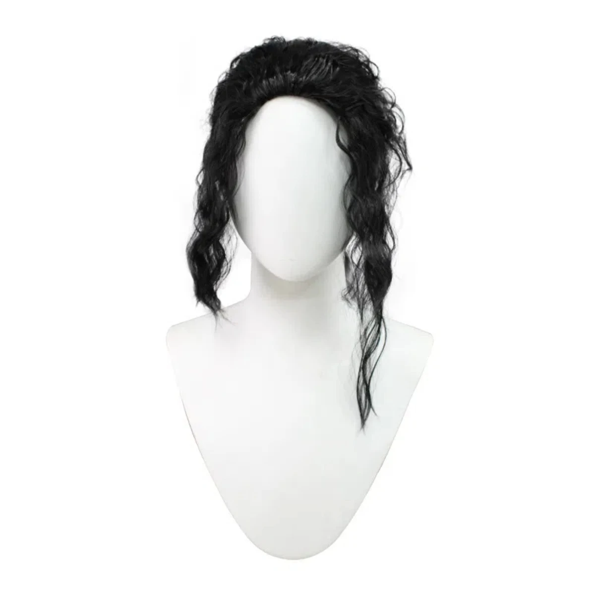 Black Wavy Synthetic Wig with Ponytail, Michael Jackson Style Hair for Cosplay, Halloween and Costume Parties