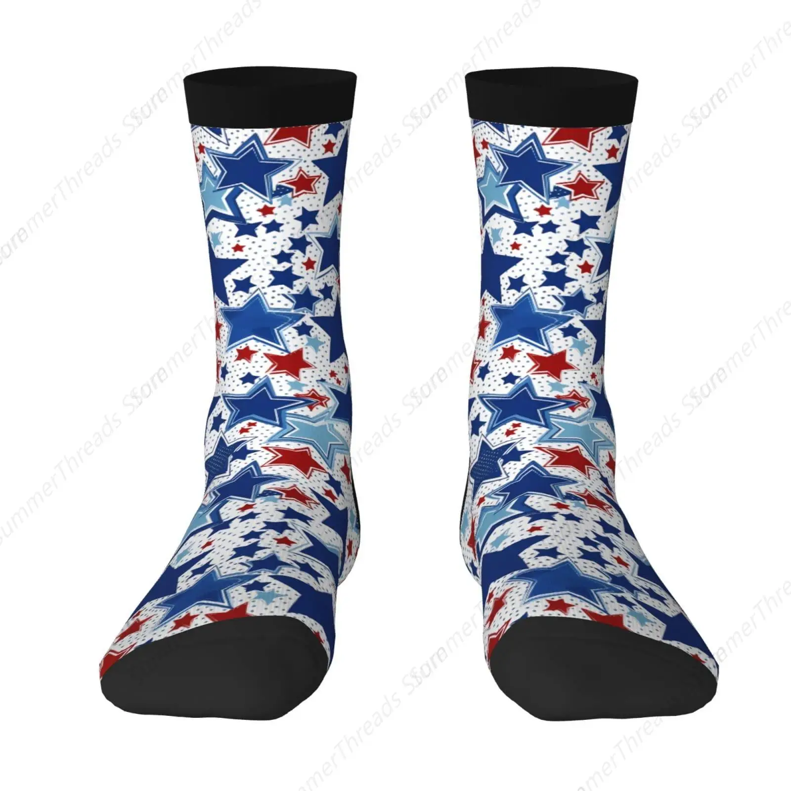 Calcetines deportivos novedosos y divertidos unisex con estrellas de colores de la bandera de América, calcetines suaves y divertidos de 15 a 16 pulgadas