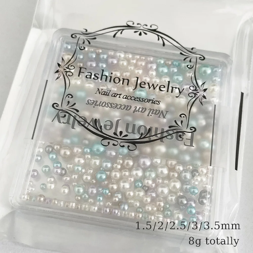 -Mix de perlas- Decoraciones de uñas de perlas de alto brillo mezclado 1,5/2/2,5/3/3,5mm brillo perla de resina accesorios de uñas 3D blancos 404