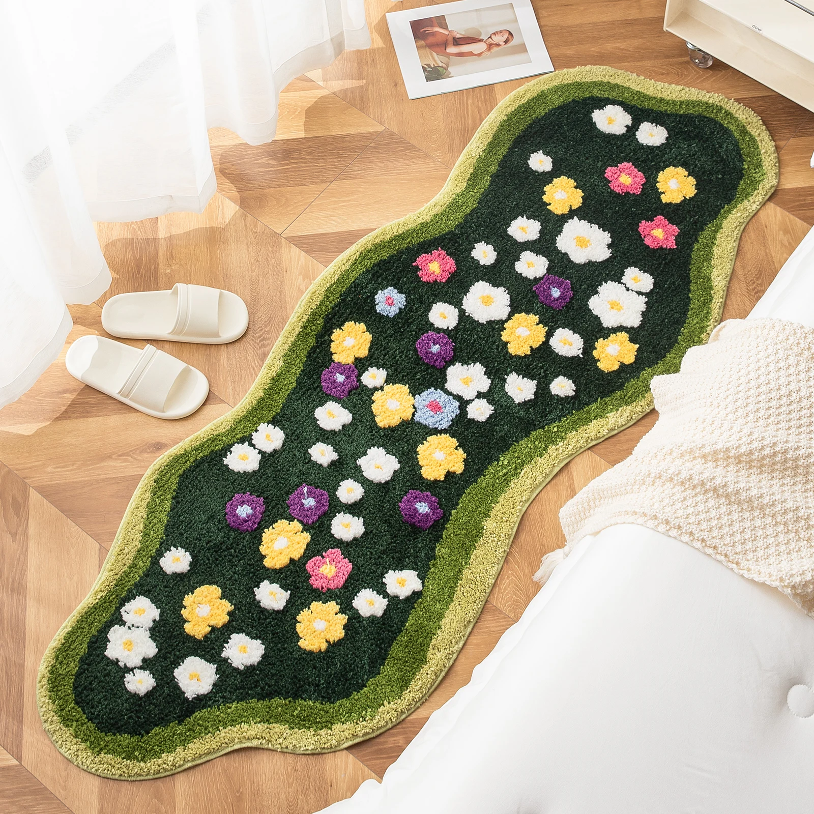 60X120Cm Irregular Flower Bathroom Mat Soft Fluffy Entrance Carpet Area Floor Pad Doormat Bedroom Aesthetic Home Room Decor