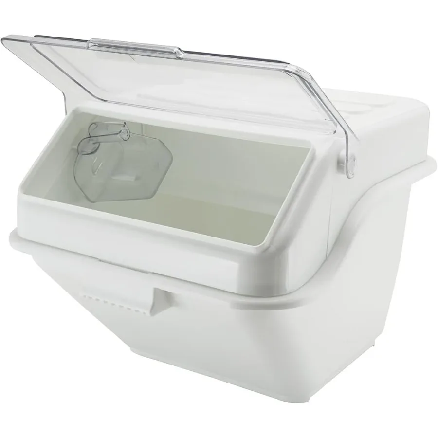 صندوق مكونات Met Lux سعة 13 جالونًا 1 مع صندوق تخزين الطعام بغطاء - مع مغرفة قياس قابلة للتكديس، صندوق دقيق تجاري من البلاستيك الأبيض #6
