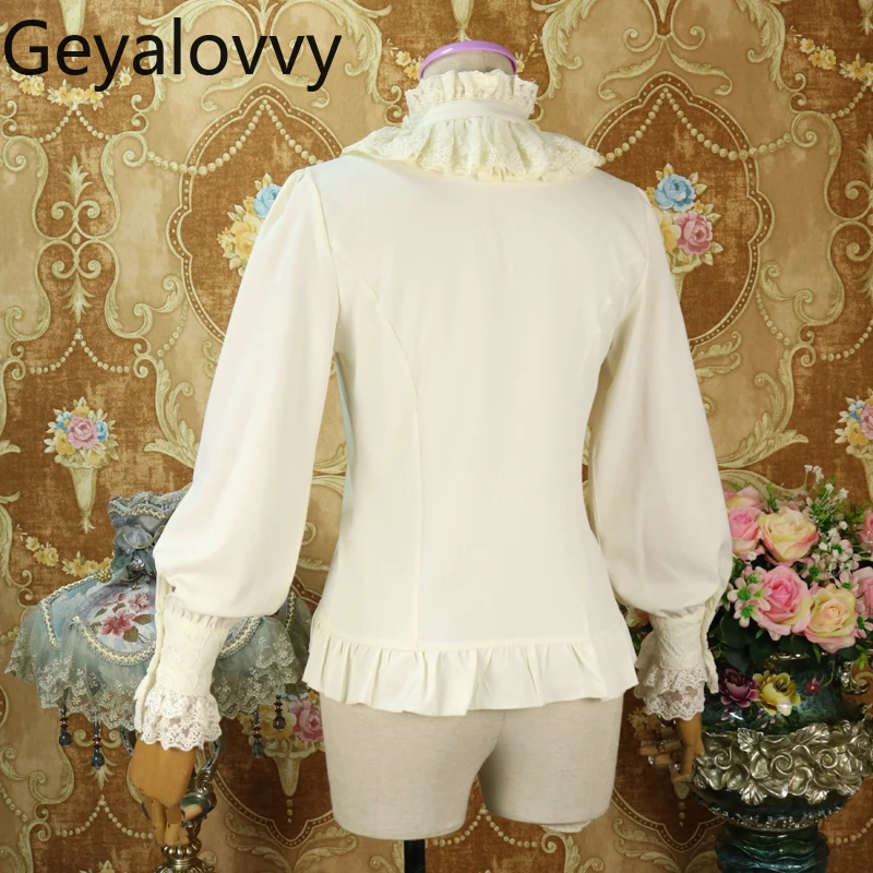 Original outono novo chiffon interior topos 2026 nova lolita doce bonito meninas blusa gola renda lanterna camisa de manga longa