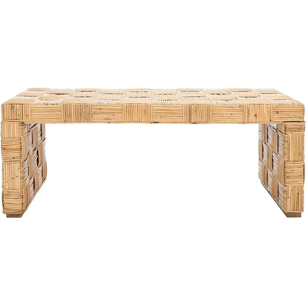 Natural Rattan Coffee Table Woven Crosshatch Design Versatile Living Room Furniture Fully Assembled Home Decor Accent Table