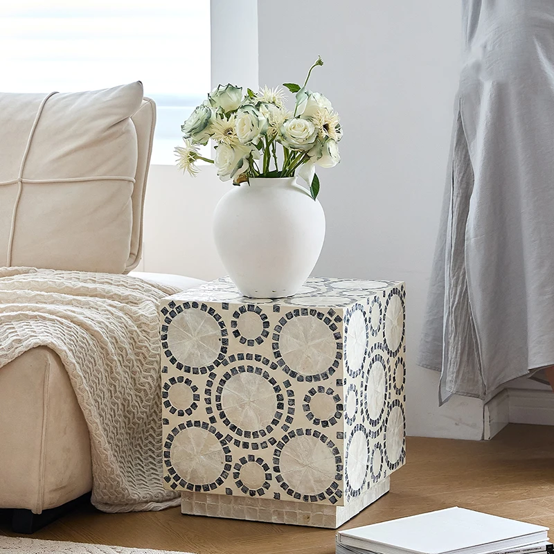 k*-Nordic Furniture,Luxury Shell Tea Table,Living Room Sofa Side Table,Art Storage Desk Bedroom Nightstand