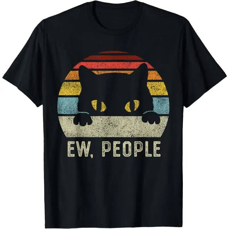 

Funny Cat T-shirt Women Ew People Sarcastic Graphic Tee Introvert Saying Top Vintage Retro Cotton Short Sleeve