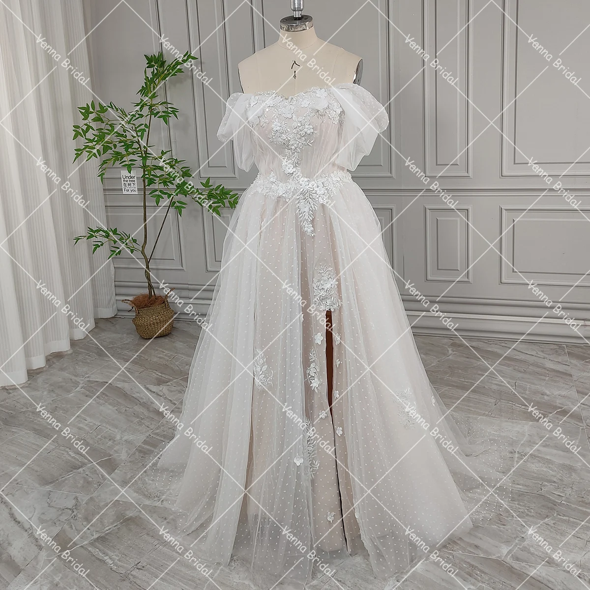 Romantic Floral Laces Wedding Dress Lace Up Closure Sweetheart A Line High Split Customized Princess 3D Embroidered Bridal Gown