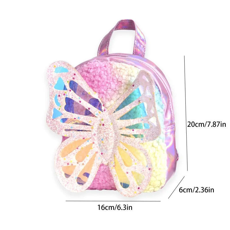 Fashion Butterfly Children\'s Backpack Plush Laser Cute School Bags for Girls Cartoon Princess Shoulders Bag Kids Birthday Gifts