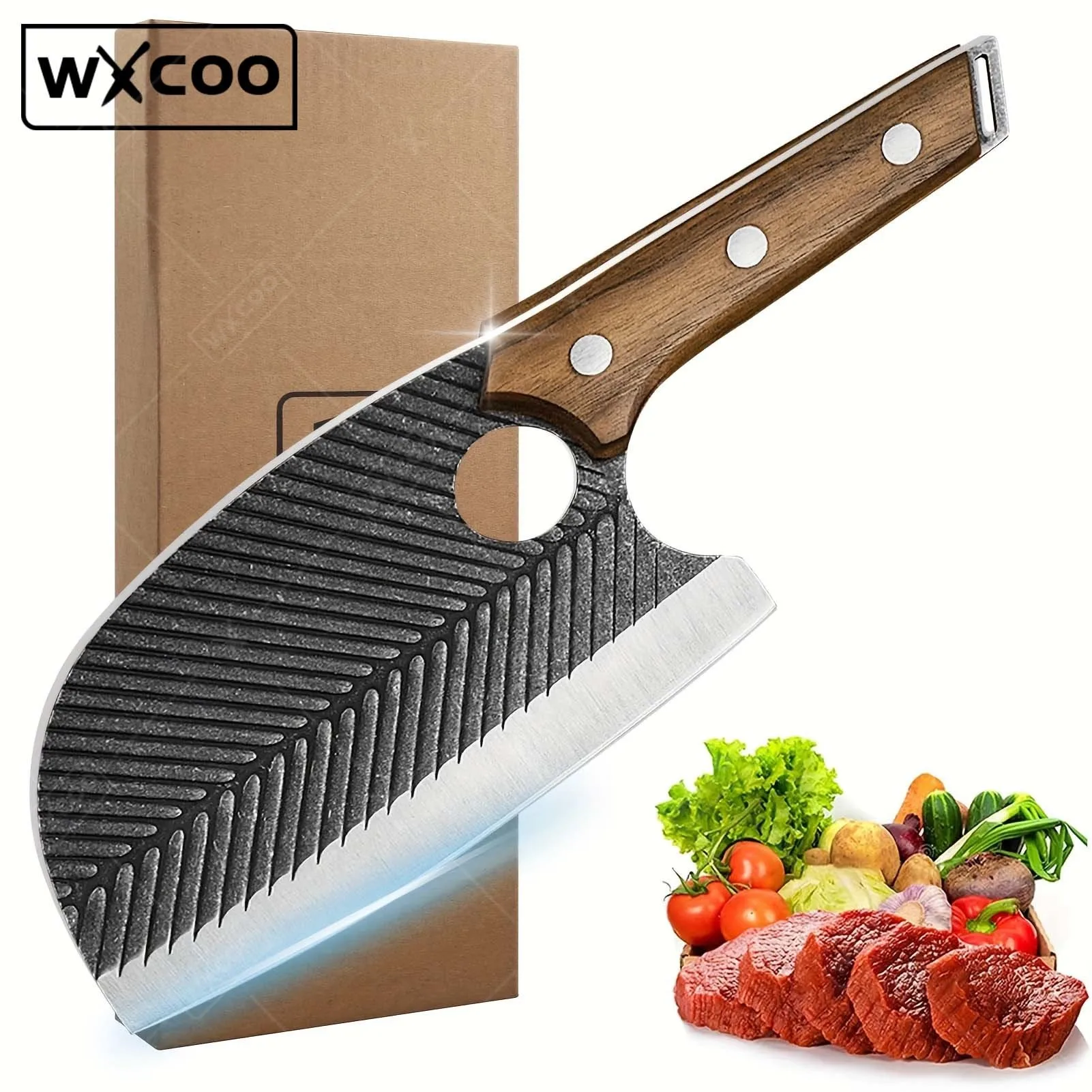 1pc,Handmade Kitchen Chef's Knife,Chopping Knife Kitchen Round Head Knife with Steel Clip, Slaughtering and Fish Killing Knife