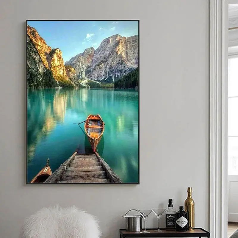 

CHENISTORY Paint By Number Lake Drawing On Canvas DIY Pictures By Numbers Boat Landscape Kits Hand Painted Painting Home Decor