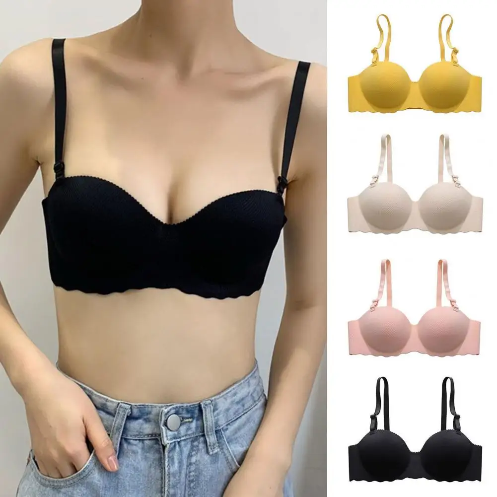 

Lady Soft Bra Seamless Bra Soft Breathable Elastic Push Up Sports Bra with Adjustable Straps Seamless Padded Breast for Women's