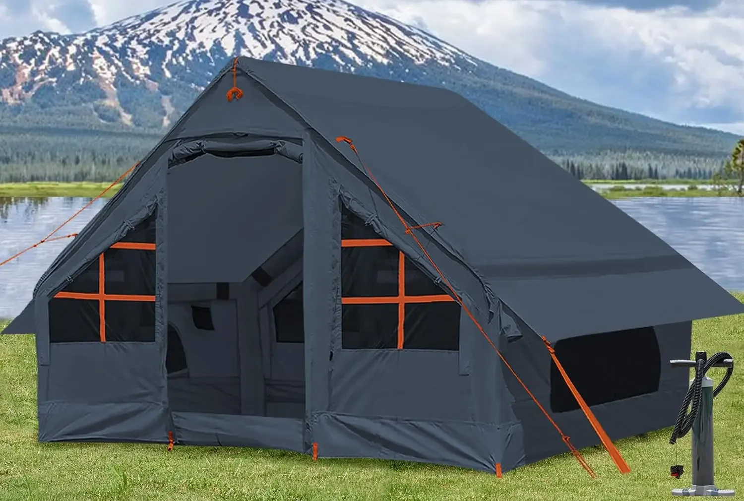Inflatable Tents for Camping with Stove Jack, 2/4/6/8 Person Easy Setup Blow Up Tents for 4 Seasons Waterproof Inflatable