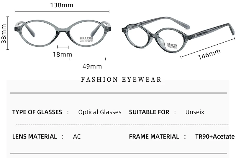 Kachawoo Kleine ovale Brille mit Blaulichtfilter, TR90-Acetat, Retro-Brillengestell für Herren und Damen, Unisex, europäischer Stil, Blaugrau – Detail 2