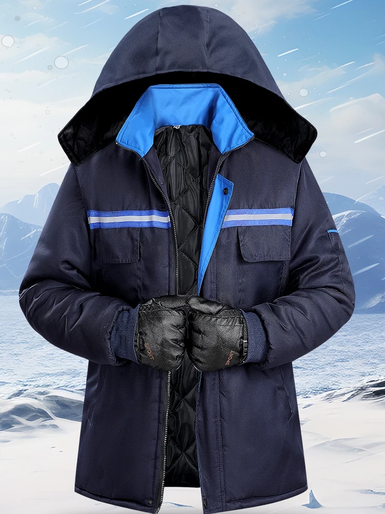 

Men's Winter Thiened Cotton Jaet Warmth Protection Workwear Multiple kets Reflective Strips Labor Protection Coat