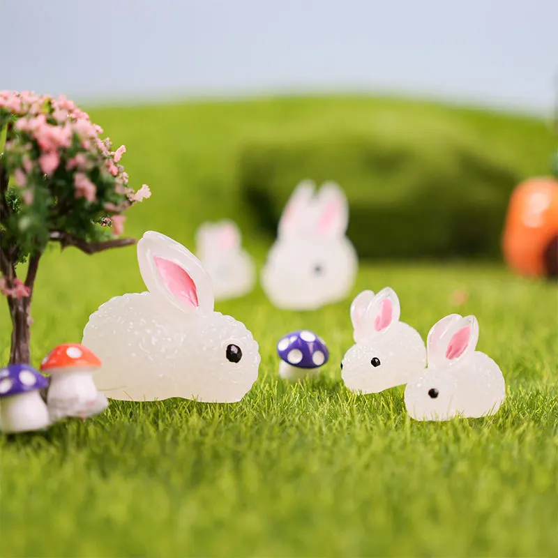 Glow in the Dark Toys Miniature Rabbit Glowing Figurines Garden Fairy Decoration Luminous Cute Micro Landscape DIY Accessories