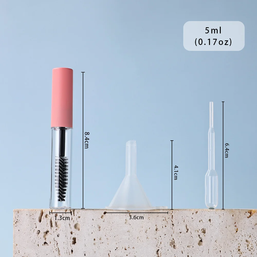 10個 5ml ピンクキャップ 空のマスカラ詰め替えボトル 10個の漏斗と10個のスポイト付き - マスカラ、ブロウジェル、アイライナー用の漏れ防止