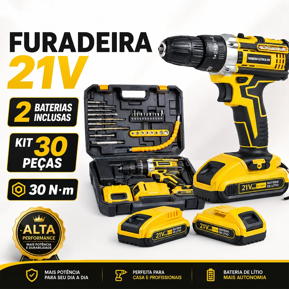 Furadeira Sem Fio 21V, Chave de Fenda Elétrica 30Nm, Kit de Ferramentas com 2 Baterias de Lítio, 30 Peças de Brocas, Conjunto de Ferramentas Elétricas de Lítio 1420