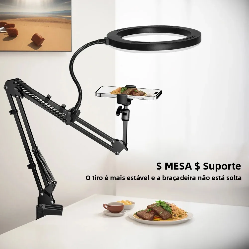 Selfie Ring Light with Mobile Phone Holder Support Table Arm Stand Ringlight for Live Broadcast Rong Ligth for Youtube Streaming