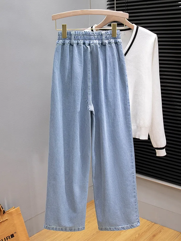 Hohe Taille Casual Jeans Frauen Neue Ankunft 2023 Frühling Koreanischen Stil Lose Komfortable Weibliche Breite Bein Denim Hosen W2339