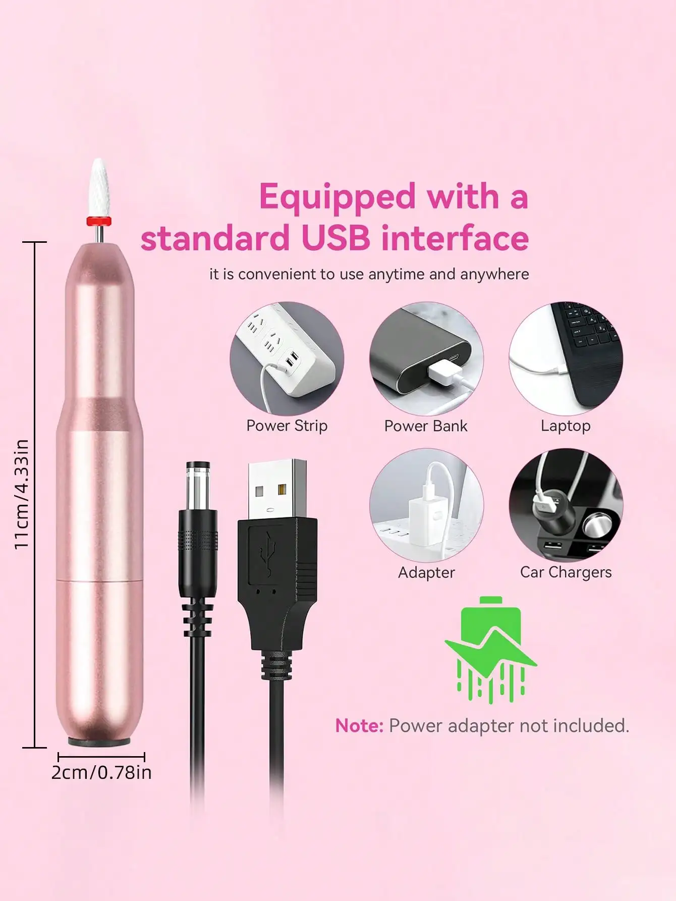 네일 드릴 비트와 스크럽 링이 포함된 전기 네일 드릴 세트 살롱 및 가정용 휴대용 USB 전원 구동 네일 머신 키트