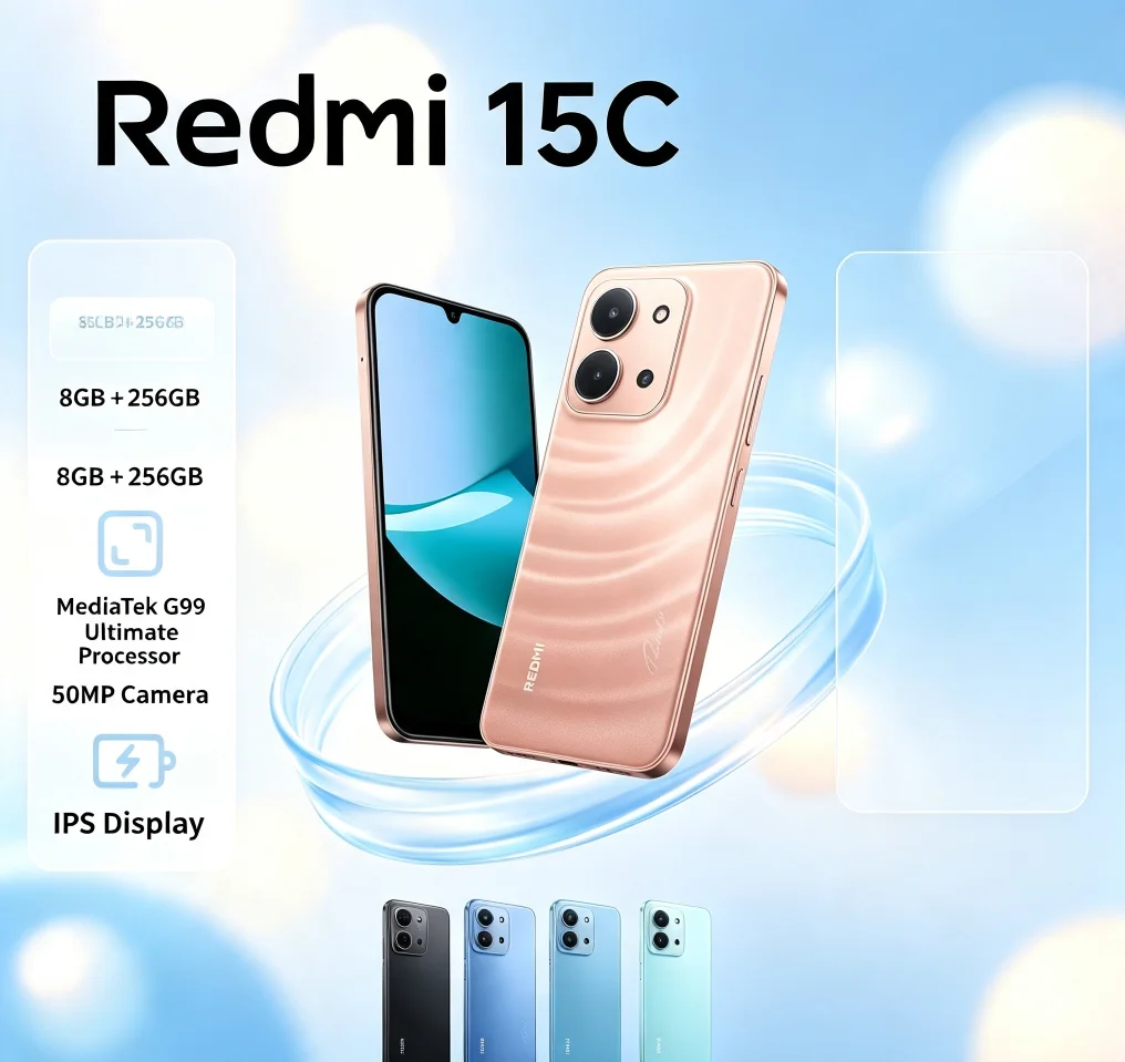 2026 New Redmi 15C Unlocked Android Smartphone 8GB+256GB Dual SIM Dual Standby Official Authentic Mobile Phone
