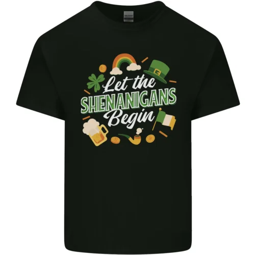 St Patricks Day Let the Shenanigans Begin Mens Cotton T-Shirt Tee Top