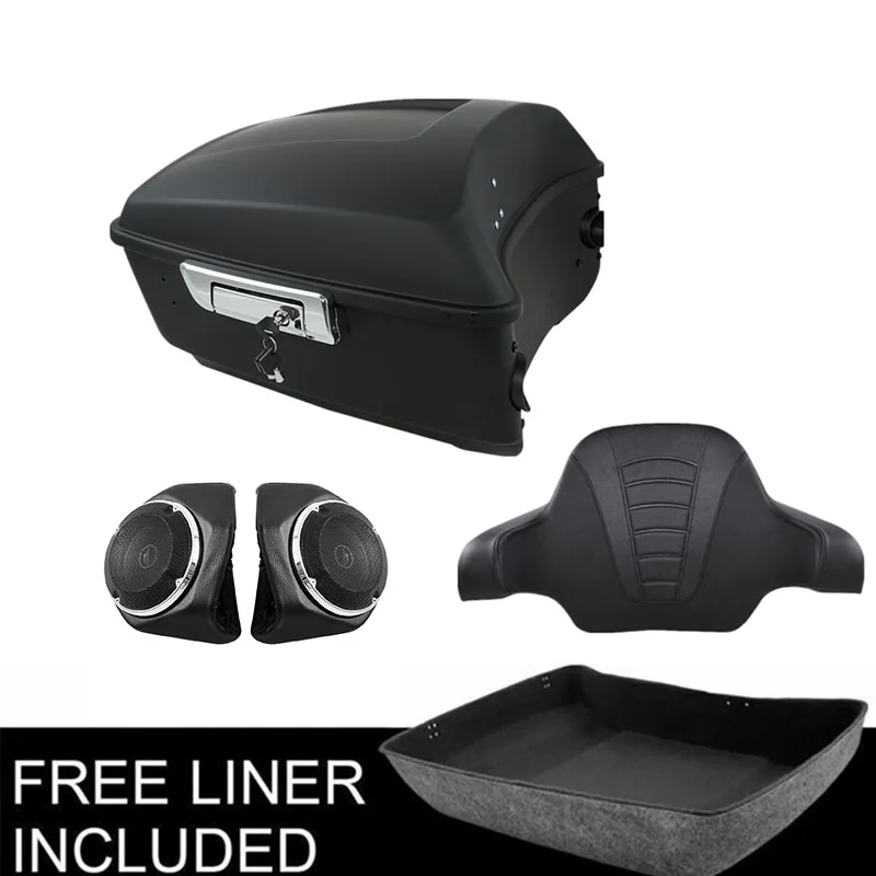 Motorcycle Matte Black King Pack Trunk Pad Speakers For Harley Touring Road King Road Glide 2014-2022