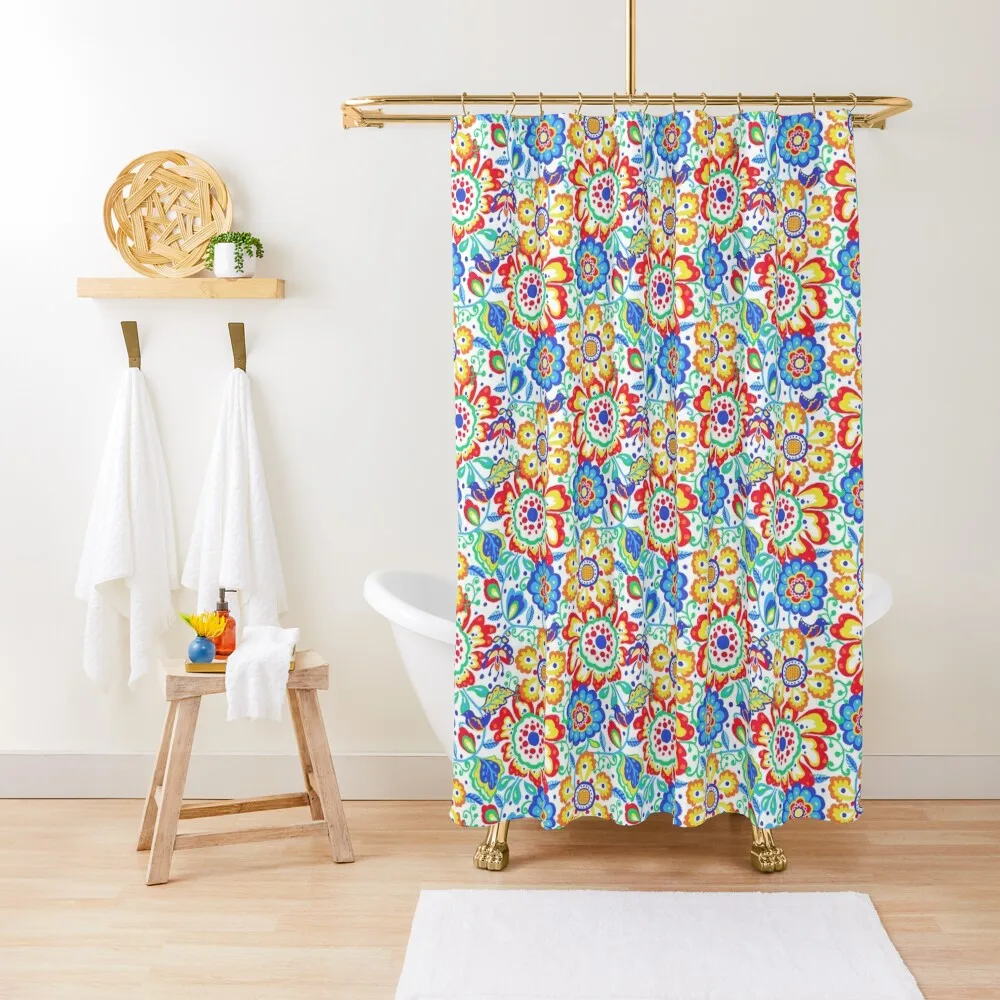 

Maximalist Folk - Modern Scandinavian Folk Art Floral Shower Curtain For Shower Luxury Bathroom Bathtub Shower Bathroom Curtain