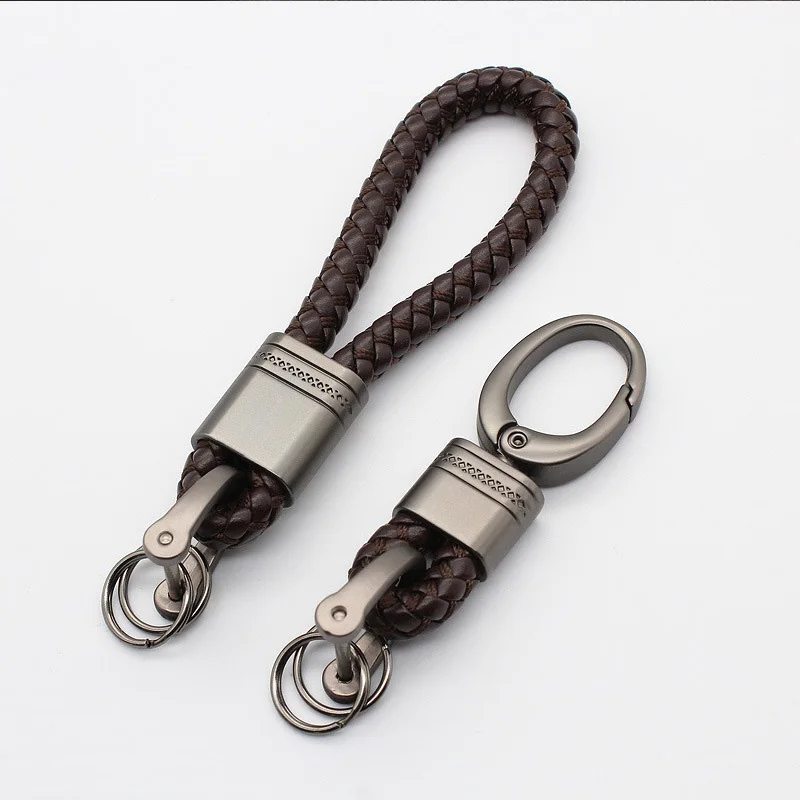 Trendy Hand-woven Leather Car Key Ring Men Women Rope Key Chain Waist Keychains Charm Metal Key Holder Unisex Fashion Jewelry