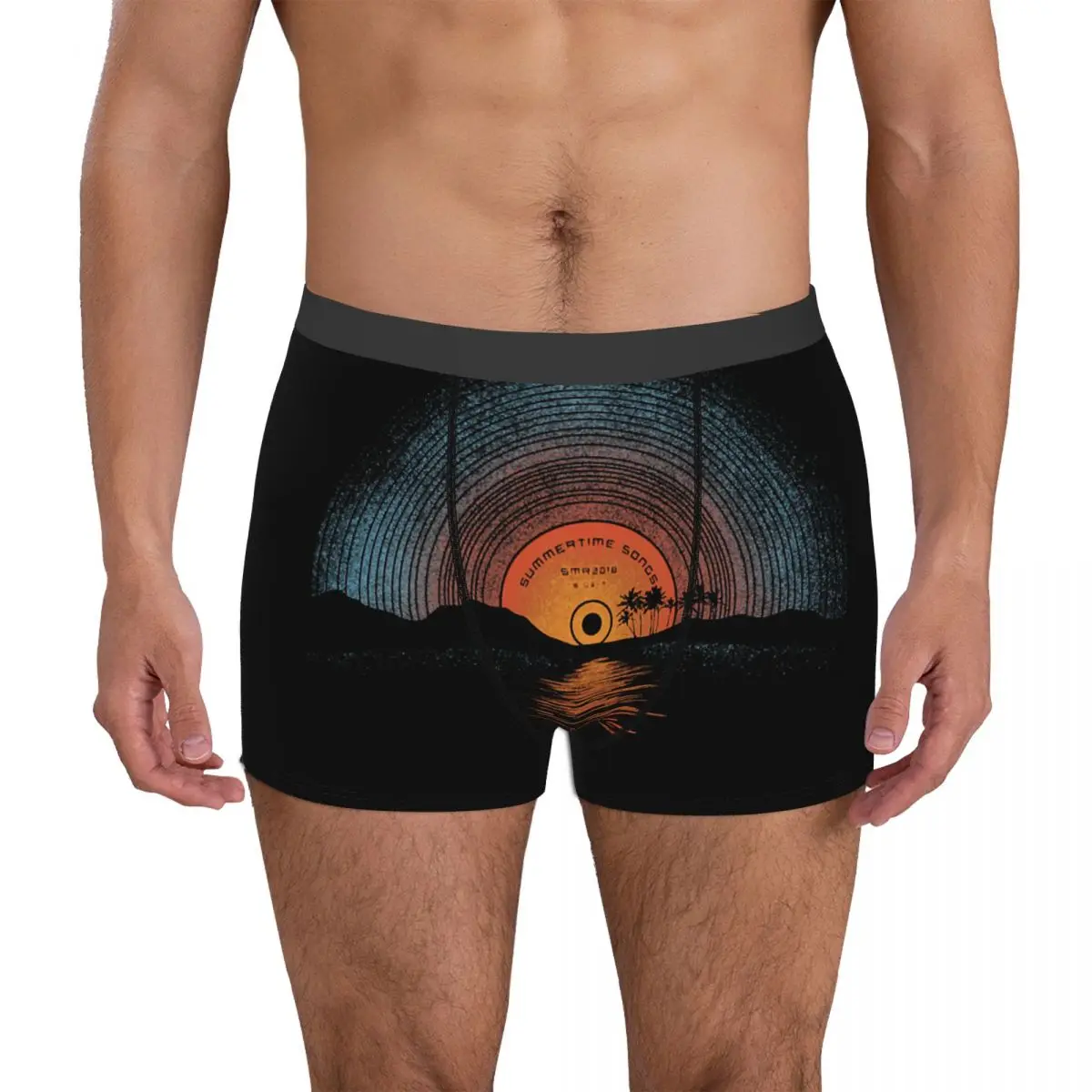 Sexy Men's Boxer Briefs Vinyl LP Music Record Sunset 18 Undergarment Summer Wearable Classic Humor Graphic