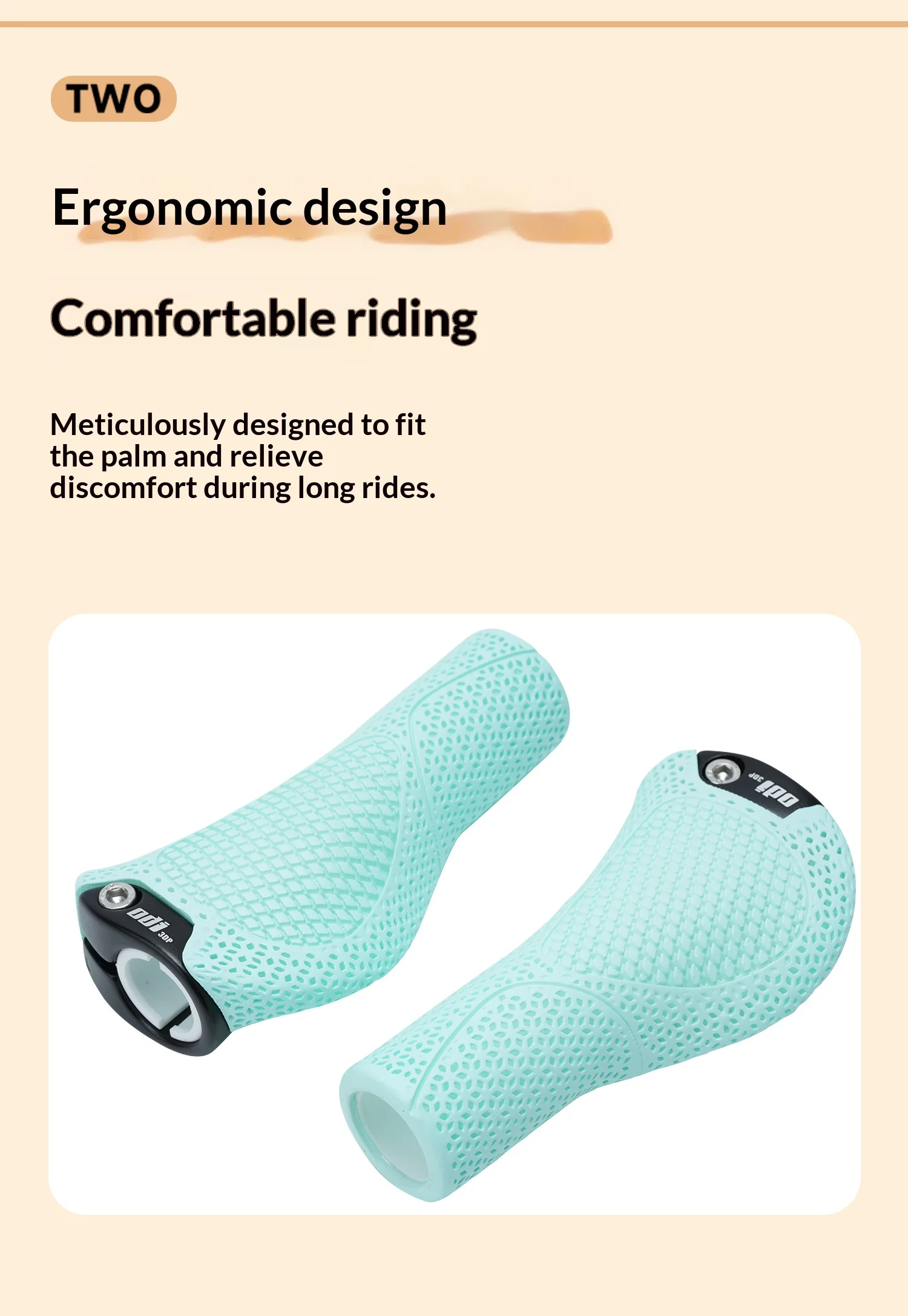 ODI OC2 3D-gedruckte E-Bike-Lenkergriffe, ergonomisch, breite Handballenauflage, rutschfest, stoßdämpfend, hohler Legierungsverschluss für MTB-Rennräder – Detail 4