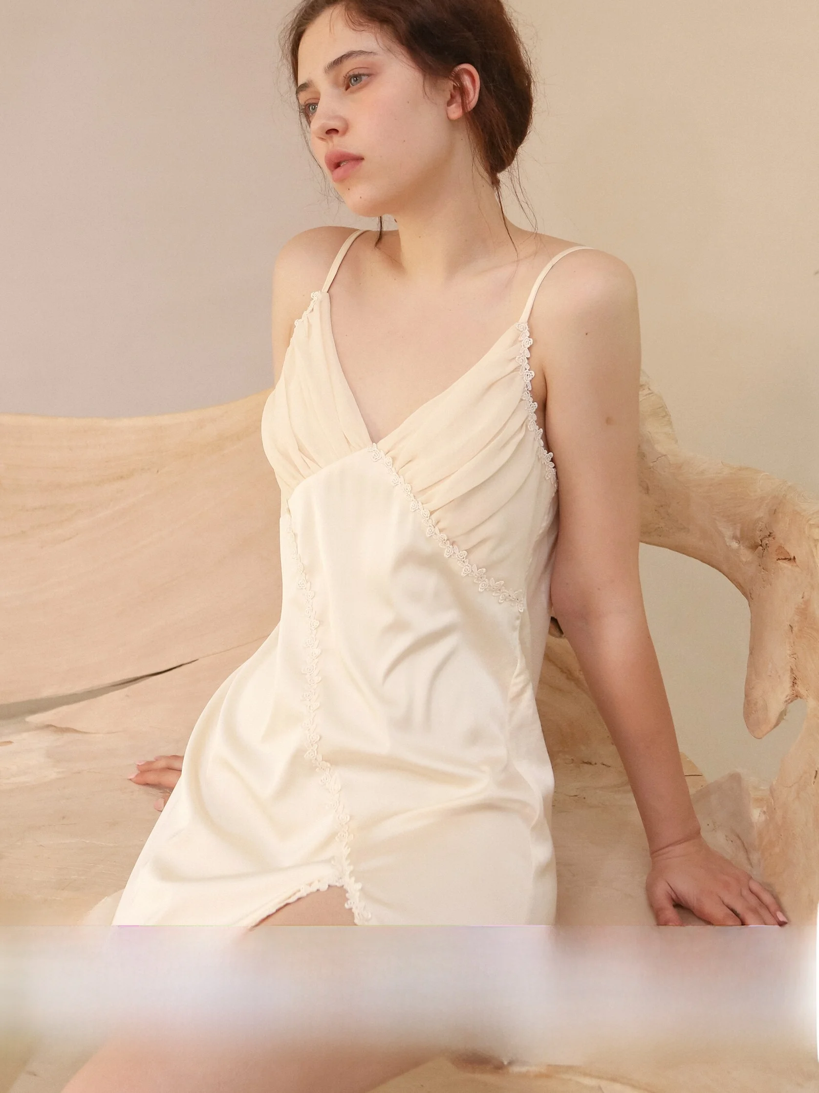 Original Sexy Silk Chiffon Bridesmaid Nightgown Women's Summer Open Split Strap Sleepwear Romantic Floral Lace Short Dress