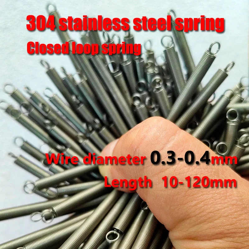 304 Stainless Steel Tension Spring,Wire Diameter 0.3-0.4mm Hook Extension Spring, Closed Double Circular Ring Tension Spring