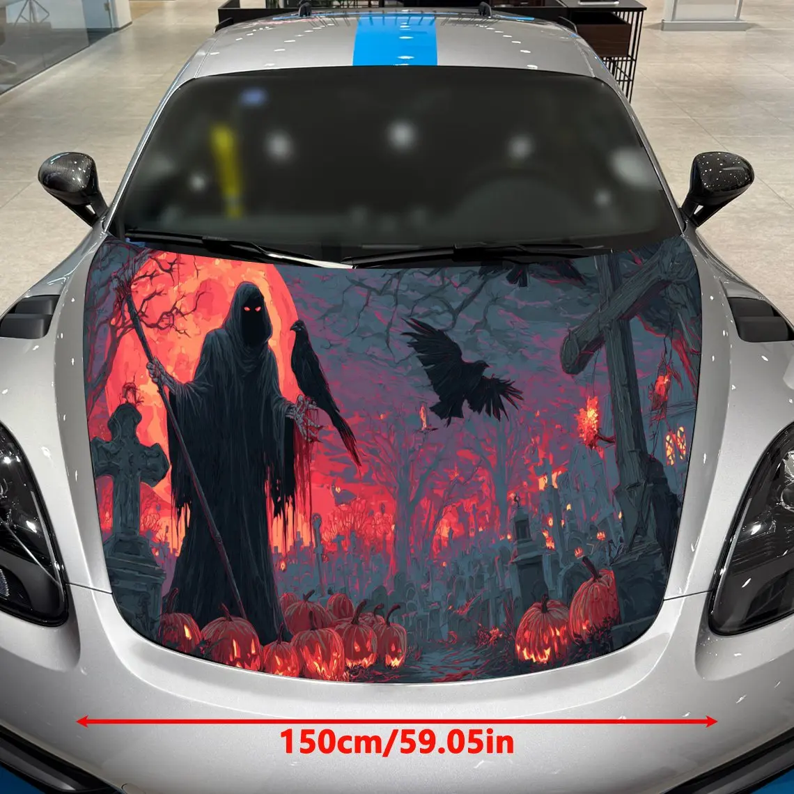 Dark Death God and the Raven Car Hood Vinyl Stickers Car Surface Protection Decal Car Decoration Cover Vinyl Wraps Waterproof Se