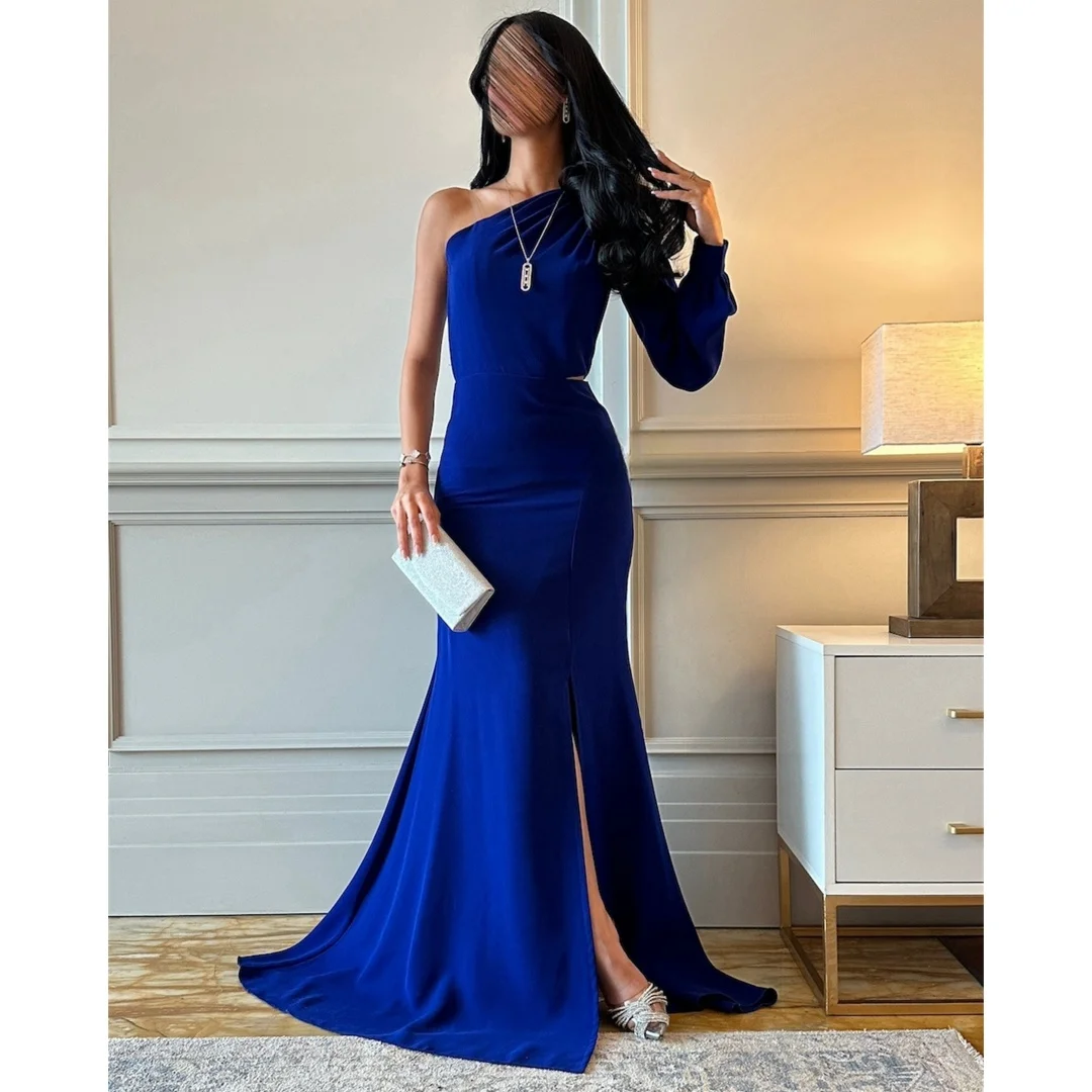 

Mina Slit Evening Dress Luxury Elegant Party Dress Customized Off the Shoulder Dresses for Special Occasions One Shoulder Sleeve