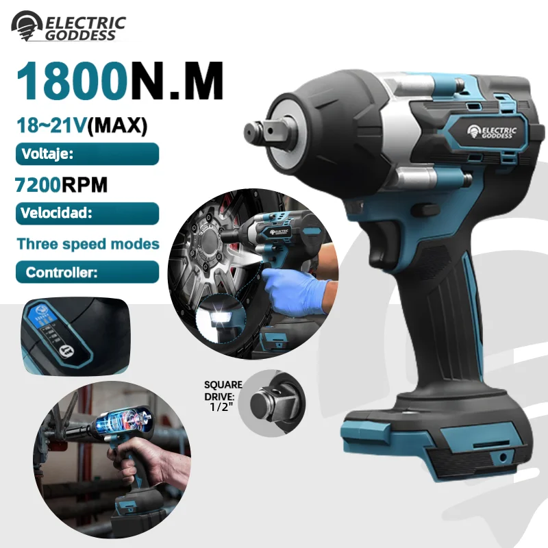 

DTW700 1800 N.M 7200rpm Torque Brushless Electric cordless Impact Wrench 1/2 In Lithium-Ion Battery For Makita 18V Battery