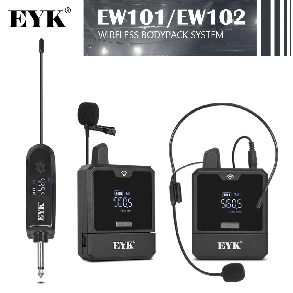 EYK UHF Rechargeable Wireless Headset Microphone Lavalier Mic 30 Selectable frequencies for 50 Meters Speech Interview Teaching