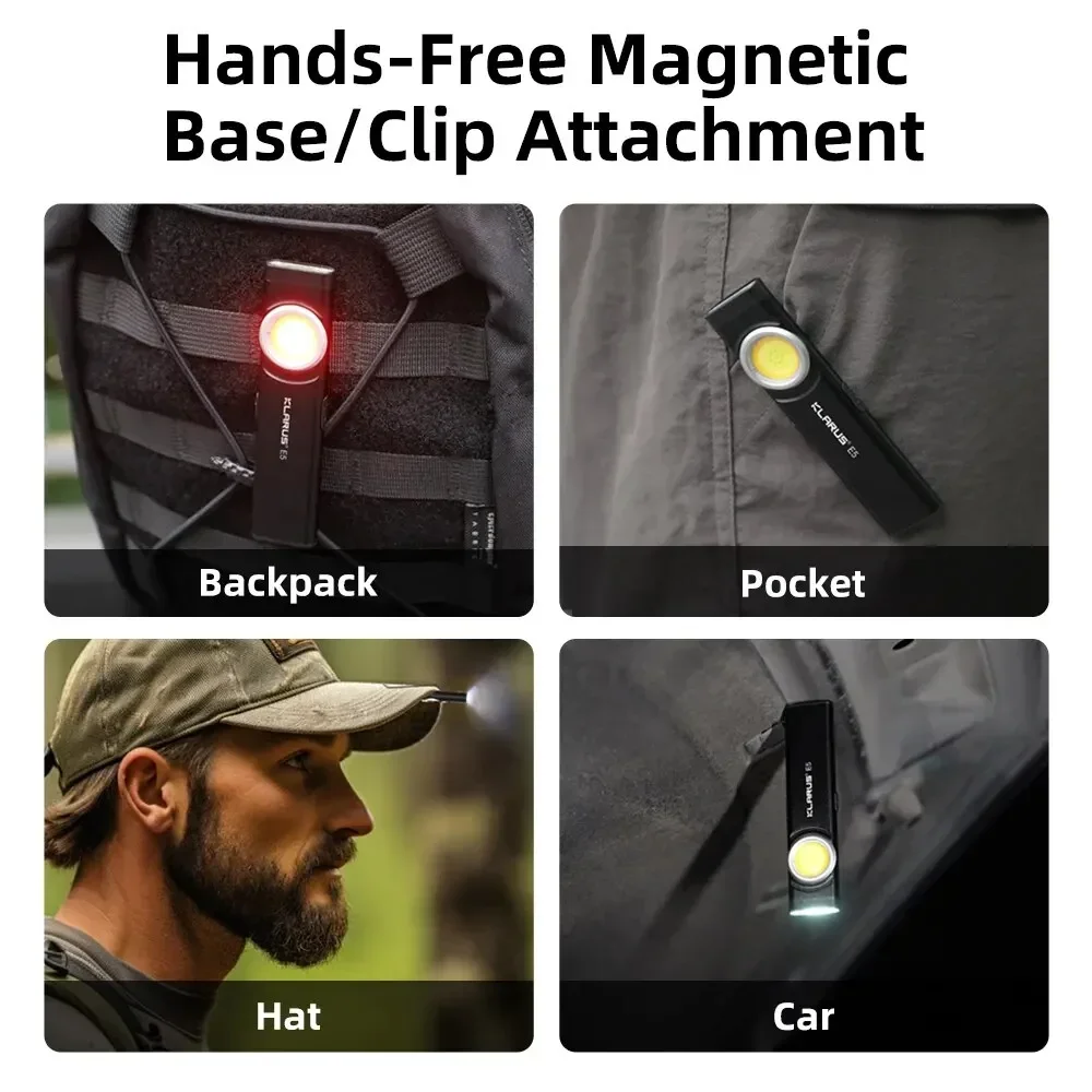 Klarus E5 EDC Rechargeable LED Flashlight USB Charging Lantern with Built-in Li-ion Battery 470LM IPX4 Water-Resistant Torch