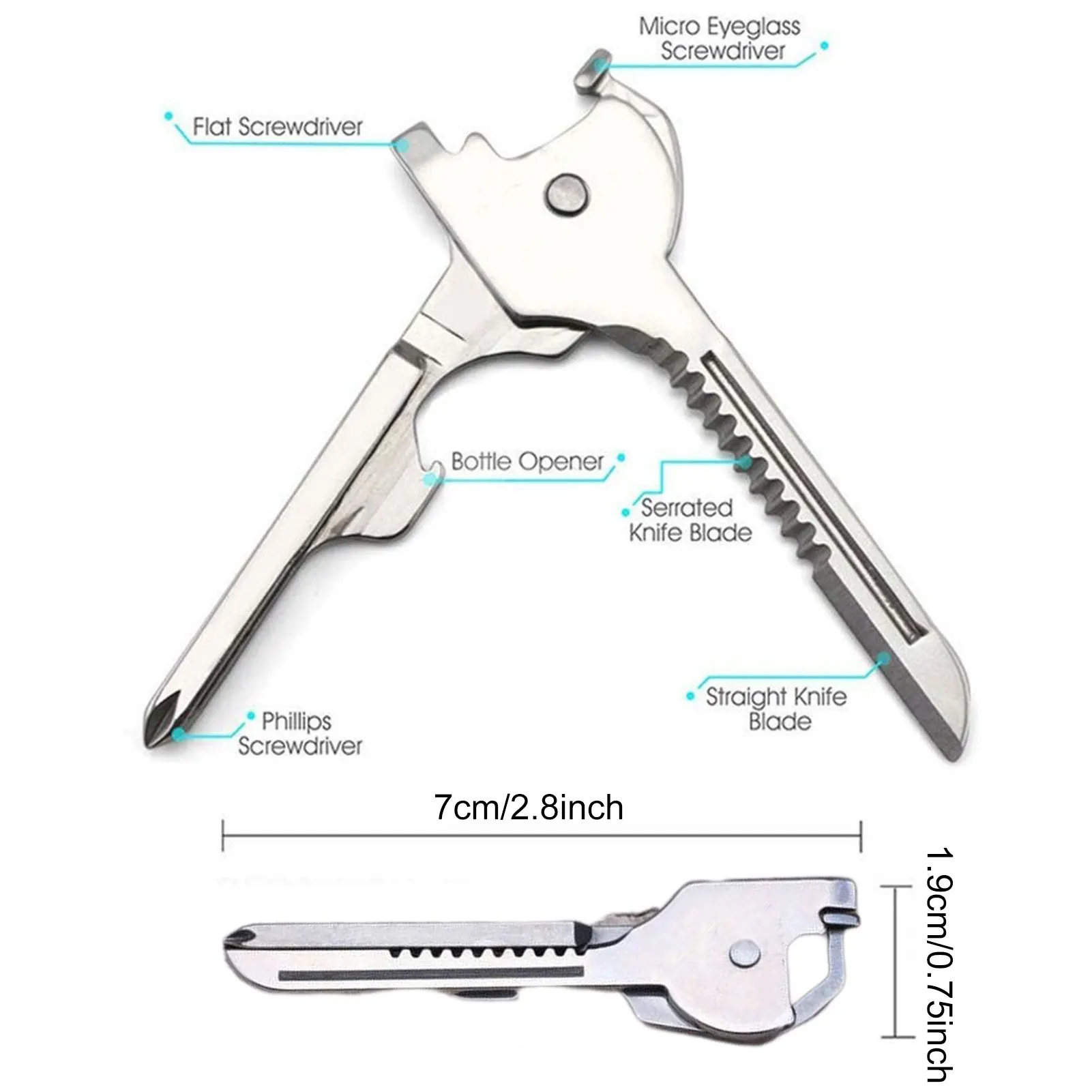 6-in-one Mini portachiavi tascabile pieghevole da esterno Multitool apribottiglie a forma di chiave cacciavite seghettato strumento di fuga di