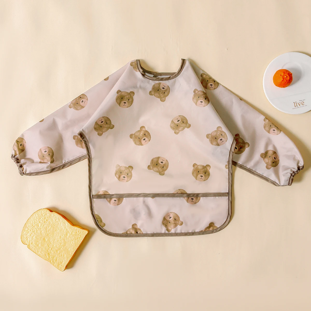 Elinfant 1PC slabbetjes met lange mouwen, waterdichte voedingsslabbetjes, wasbare spuugdoek, overall slabbetjes, gemakkelijk schoon te maken, wasvrije eetslabbetjes