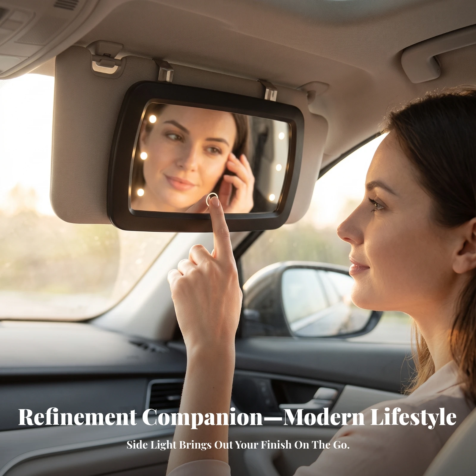 Car Visor Mirror with LED Lights Battery-Operated Car Visor Mirror with Light Compact for Commuters, Road Trips