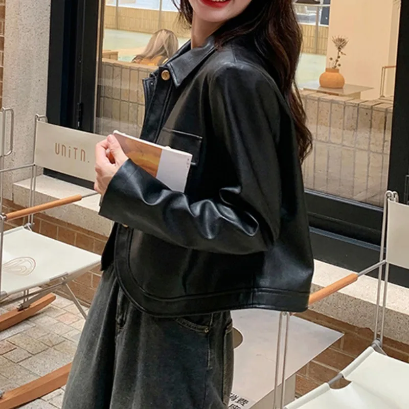 Bla Vita alta ort Pelle Jaet Capispalla da donna 2025 Nuovo Sle Retro Taglia Cappotto in pelle PU Ele Sensation