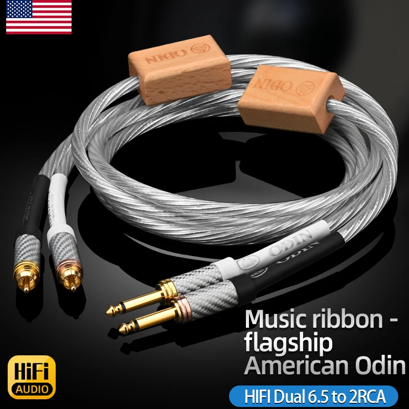 Odin Hifi Dual 6.5mm to 2RCA Audio Cable  OCC Pure Silver Core Dual 6.5mm Jack to 2RCA Male Cable for Mixer Amplifier Speaker