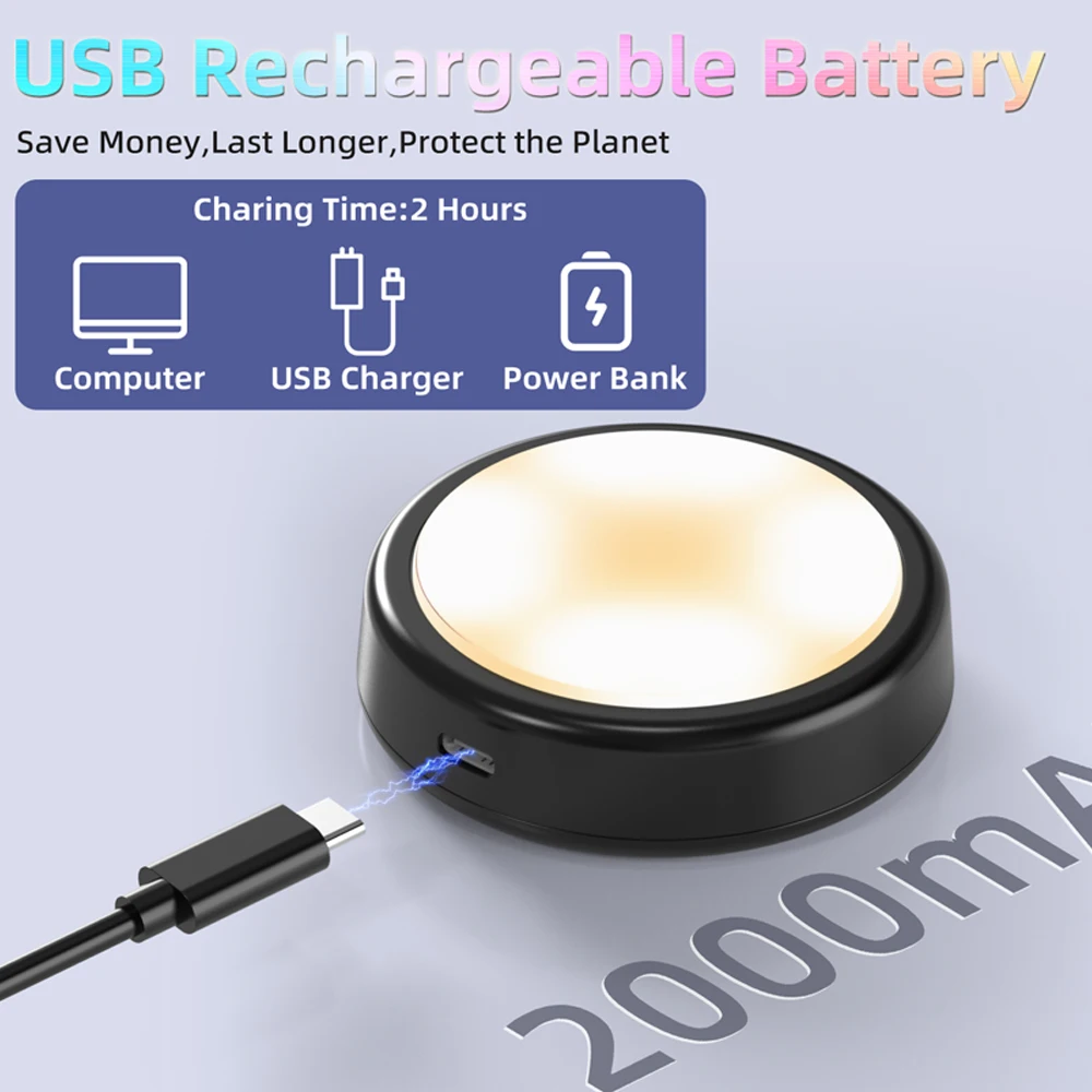 3-6 قطعة أسود RGB + CCT مصابيح LED مستديرة تحت الخزانة مصباح الخزانة الأثاث عكس الضوء خزانة عرض كتاب لمبة مكتب التحكم عن بعد