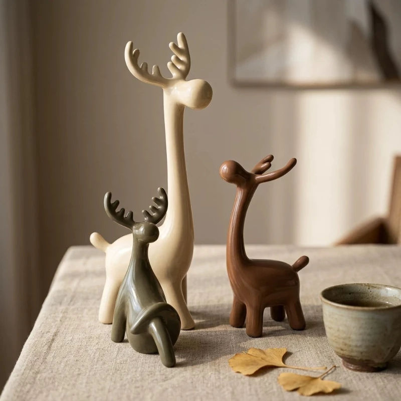 Vintage Deer Desk Ornament for Entryway, Living Room, TV Cabinet, Housewarming Gift, Minimalist Home Accent Decor