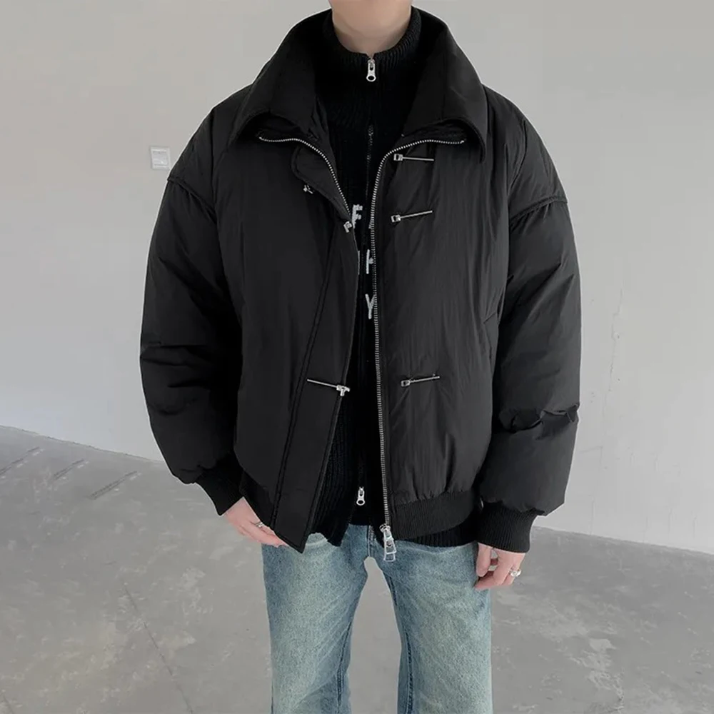 

2025 Winter Men's Solid Color Long-Sleeved Cotton Jacket American Retro Fashion Trendy High Street Loose Casual Niche Men's Top