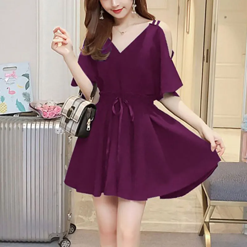 

Women's Sexy V-Neck Camis Dress, Summer Fashion, Monochromatic, Casual, Temperament, A-line Skirt, Elegant Clothes, Trend