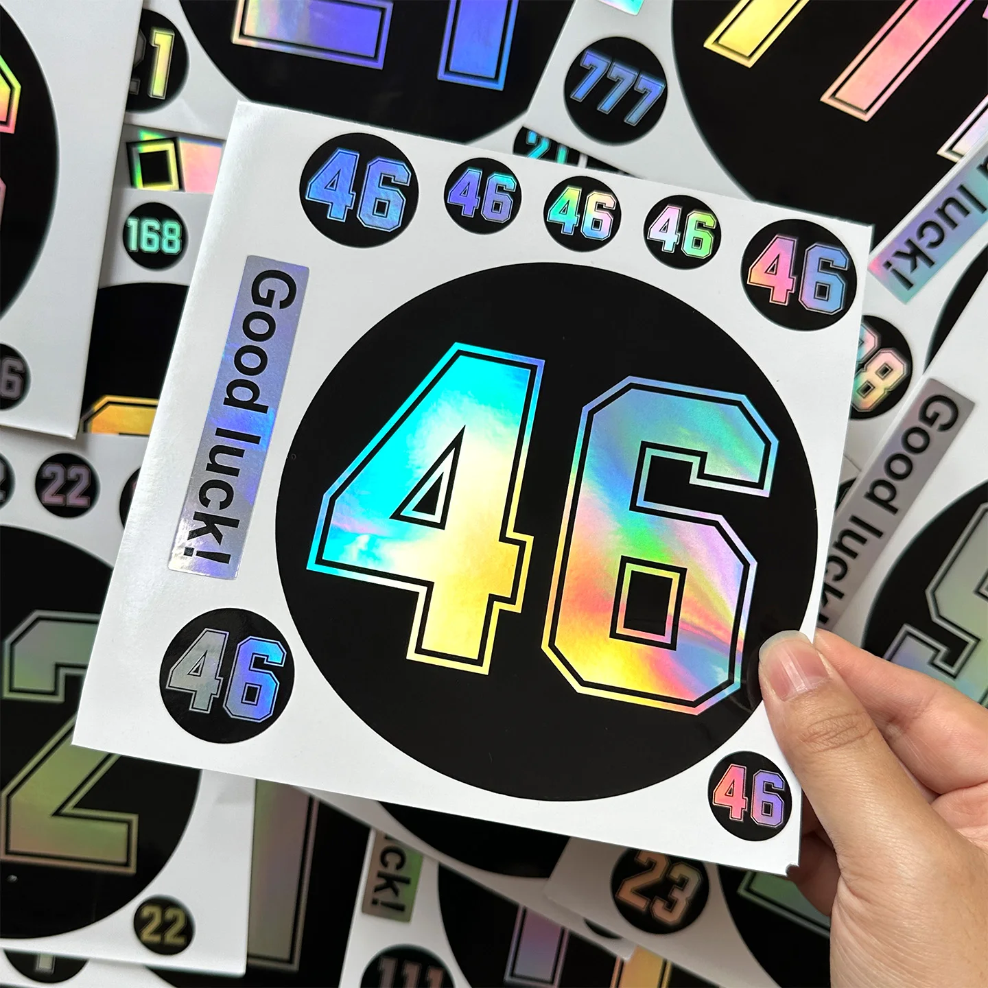 Laser Rainbow Racing Number Motorcycle Stickers Moto Scooter Body Fuel Tank Windshield Helmet Vinyl Accessories Decal Waterproof